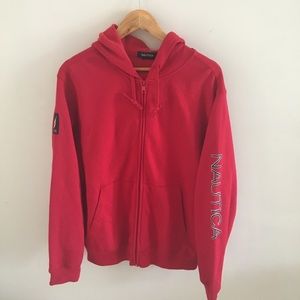 Pull à Capuche Nautica Rouge Avec Détails Bleus – Taille M Pour Homme, Occasion En Très Bon état